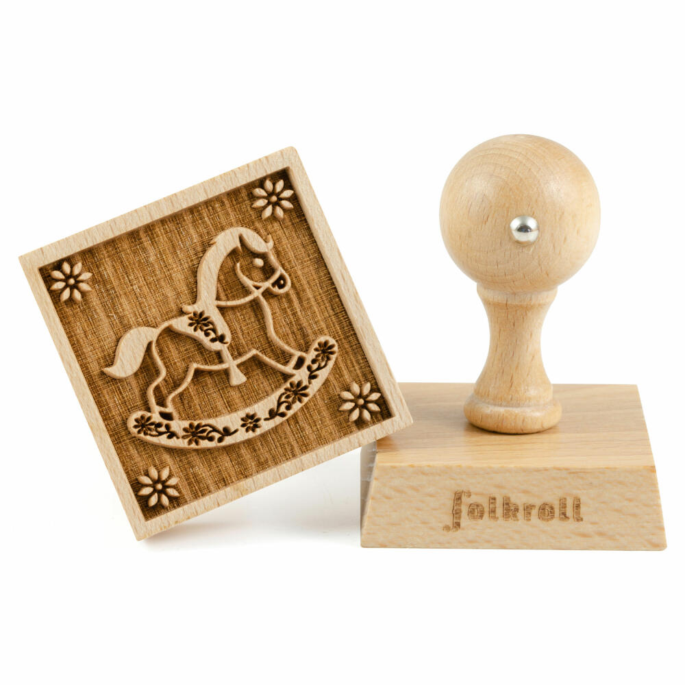 Folkroll Keksstempel Schaukelpferd, 55x55 mm, Cookiestempel, Backstempel, Keks, Stempel, Motiv, Buchenholz, 334812