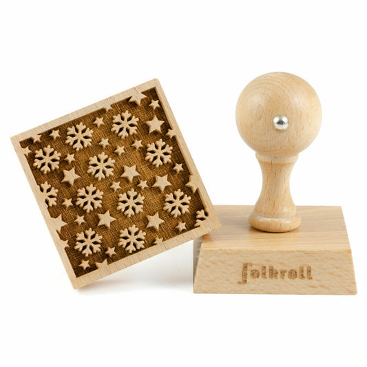 Folkroll Keksstempel Schneeflocken & Sterne, 55x55 mm, Cookiestempel, Backstempel, Keks, Stempel, Motiv, Buchenholz, 334829