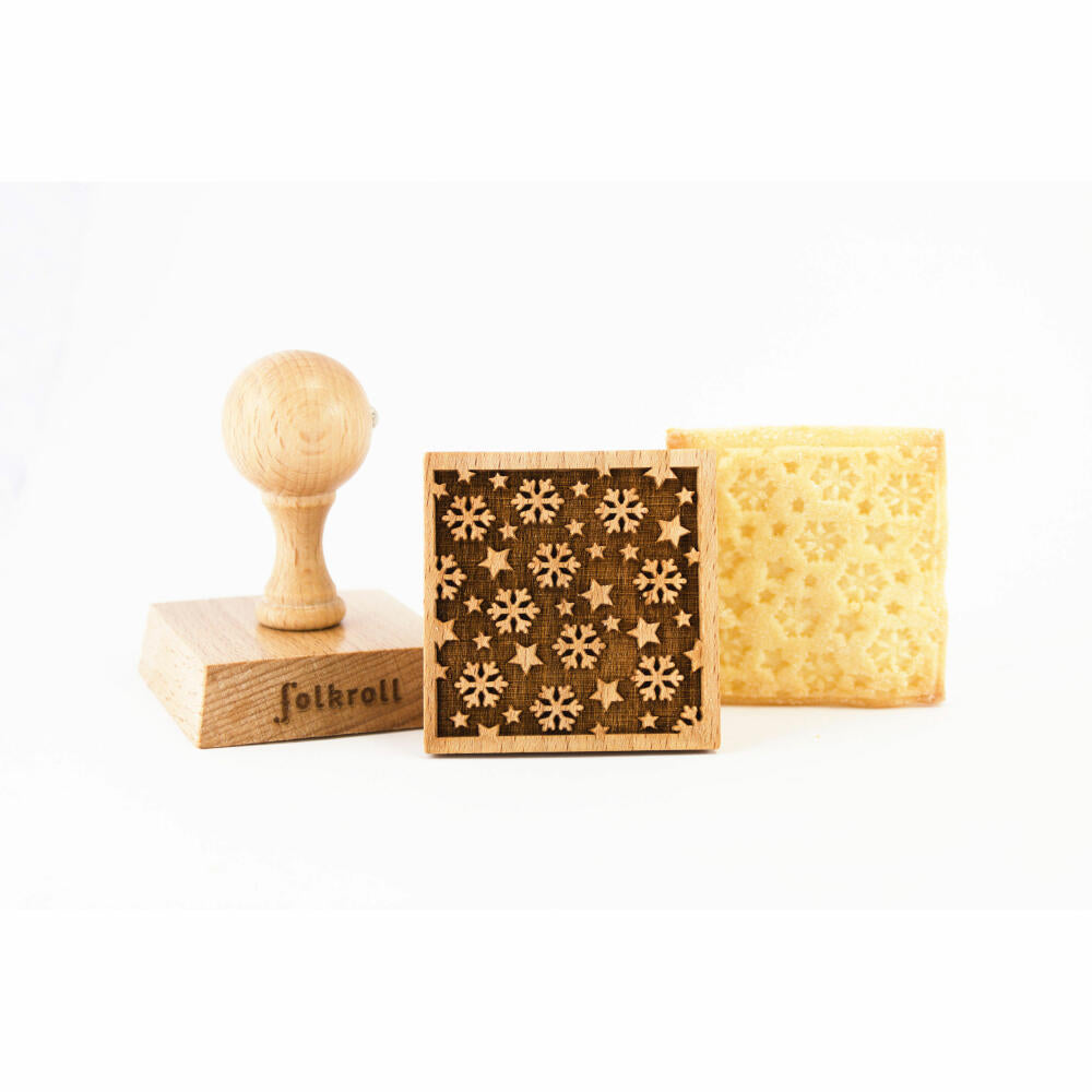 Folkroll Keksstempel Schneeflocken & Sterne, 55x55 mm, Cookiestempel, Backstempel, Keks, Stempel, Motiv, Buchenholz, 334829