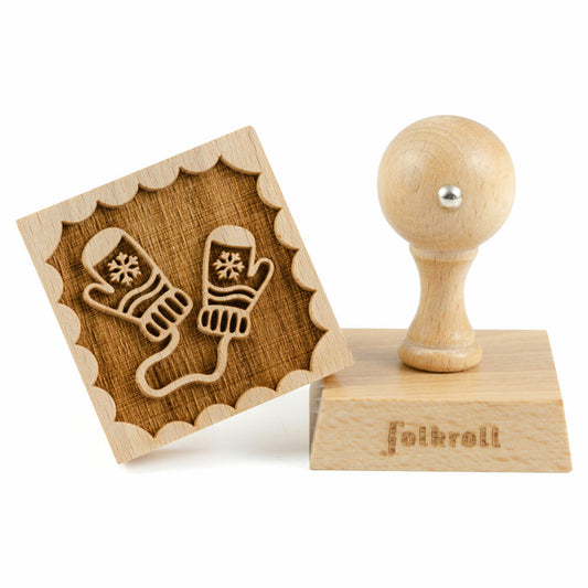 Folkroll Keksstempel Handschuhe, 55x55 mm, Cookiestempel, Backstempel, Keks, Stempel, Motiv, Buchenholz, 334836