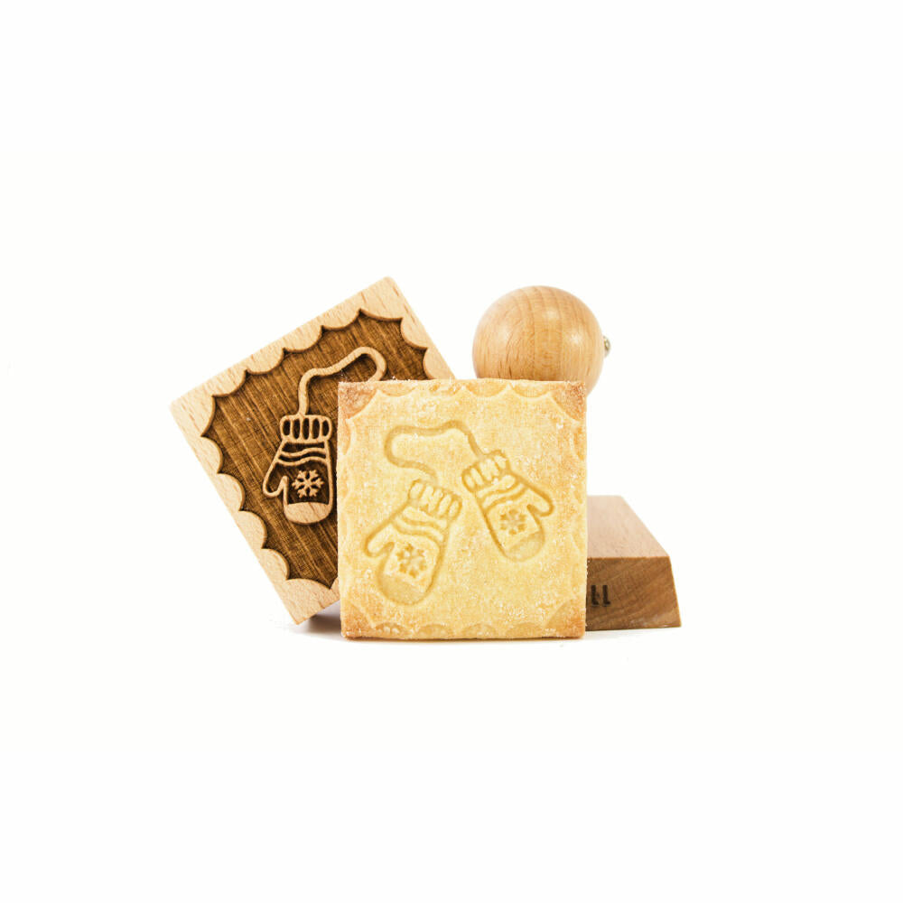 Folkroll Keksstempel Handschuhe, 55x55 mm, Cookiestempel, Backstempel, Keks, Stempel, Motiv, Buchenholz, 334836