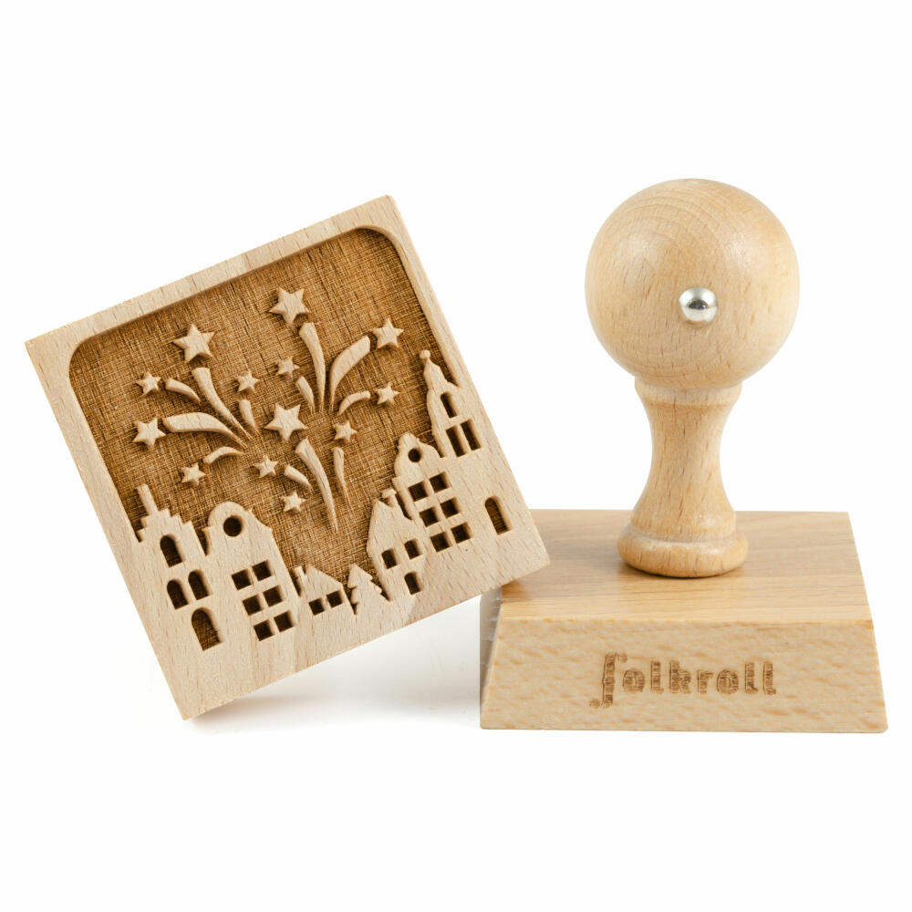 Folkroll Keksstempel Feuerwerk, 55x55 mm, Cookiestempel, Backstempel, Keks, Stempel, Motiv, Buchenholz, 334843