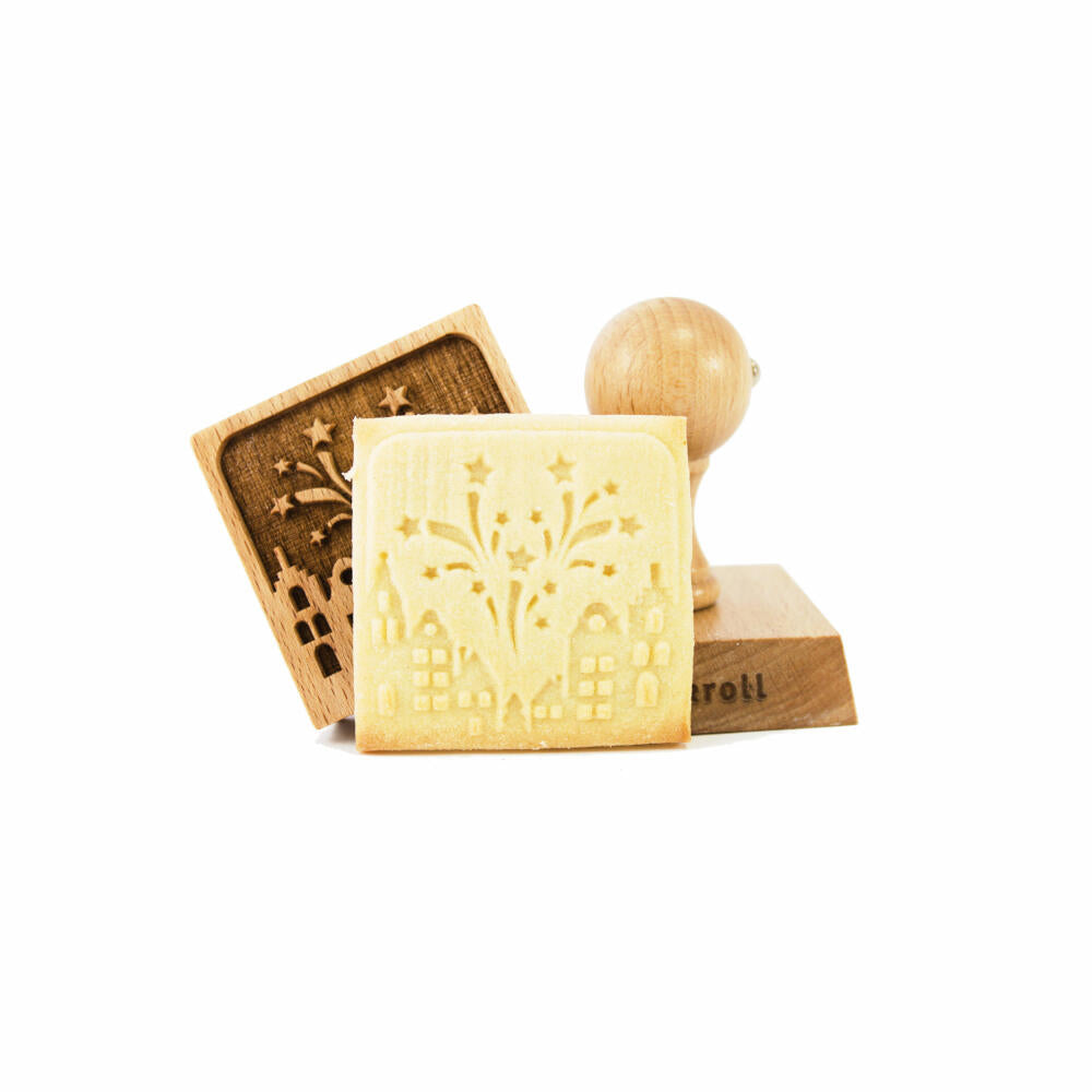 Folkroll Keksstempel Feuerwerk, 55x55 mm, Cookiestempel, Backstempel, Keks, Stempel, Motiv, Buchenholz, 334843
