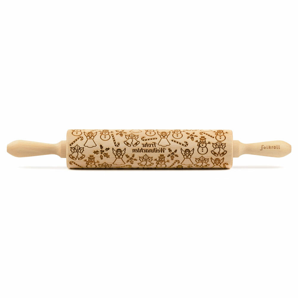 Folkroll Teigrolle Frohe Weihnachten, groß, 43 cm, Nudelholz, Prägerolle, Muster, Motiv, Rolle, Buchenholz, 334935