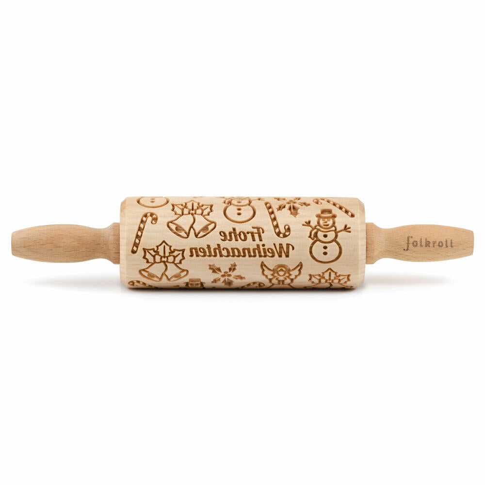 Folkroll Teigrolle Frohe Weihnachten, junior, 23 cm, Nudelholz, Prägerolle, Muster, Motiv, Rolle, Buchenholz, 334942