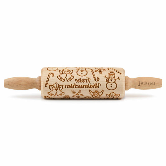Folkroll Teigrolle Frohe Weihnachten, junior, 23 cm, Nudelholz, Prägerolle, Muster, Motiv, Rolle, Buchenholz, 334942