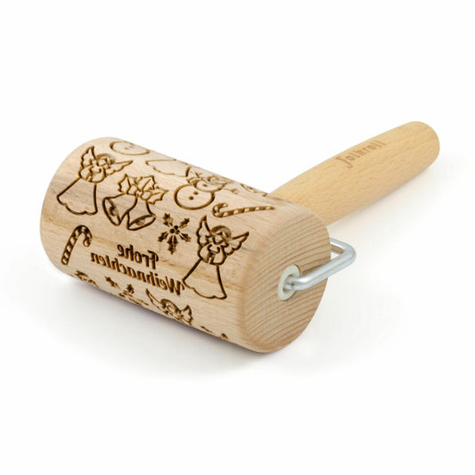 Folkroll Teigrolle Frohe Weihnachten, mini, 9.5 cm, Nudelholz, Prägerolle, Muster, Motiv, Rolle, Buchenholz, 334959