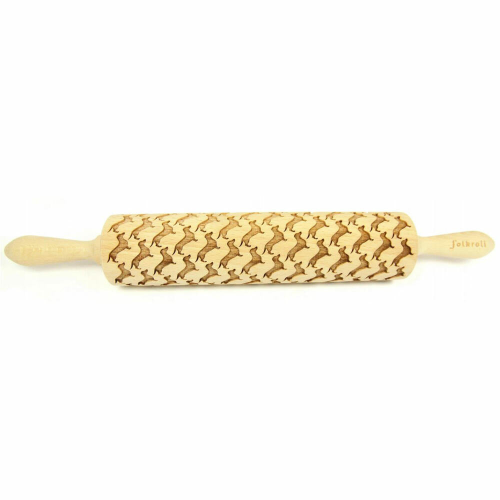 Folkroll Teigrolle Dackel Sonderedition, groß, 43 cm, Nudelholz, Prägerolle, Muster, Motiv, Rolle, Buchenholz, 335321