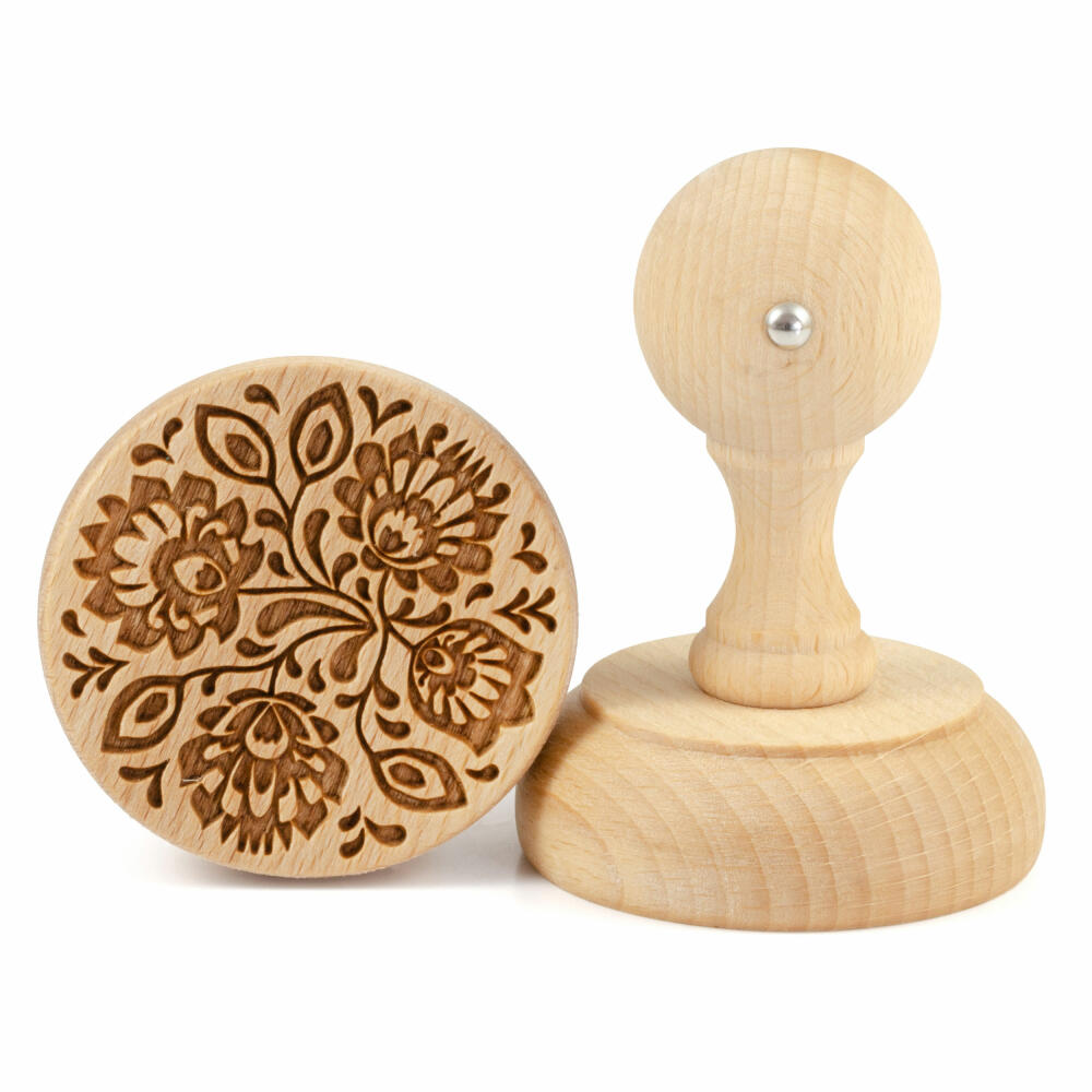 Folkroll Keksstempel Folk Floral, Ø 60 mm, Cookiestempel, Backstempel, Keks, Stempel, Motiv, Buchenholz, 336823