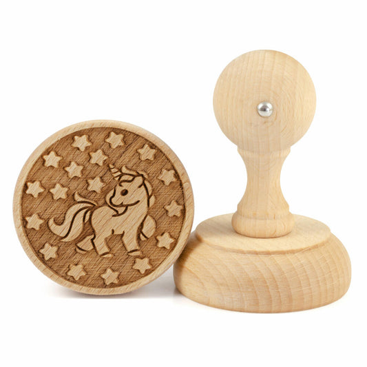 Folkroll Keksstempel Einhorn, Ø 60 mm, Cookiestempel, Backstempel, Keks, Stempel, Motiv, Buchenholz, 336861