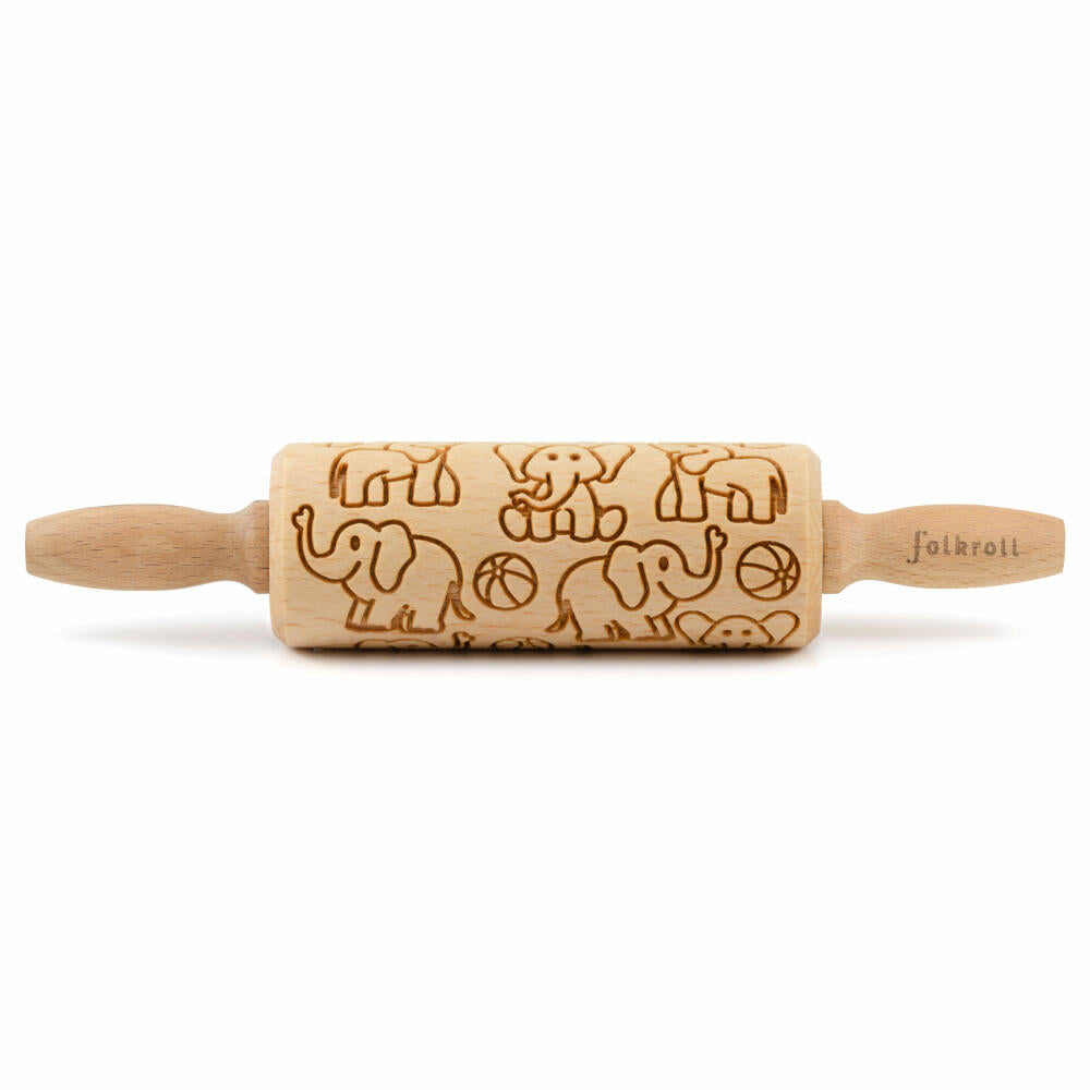 Folkroll Teigrolle Elefanten, junior, 23 cm, Nudelholz, Prägerolle, Muster, Motiv, Rolle, Buchenholz, 336960