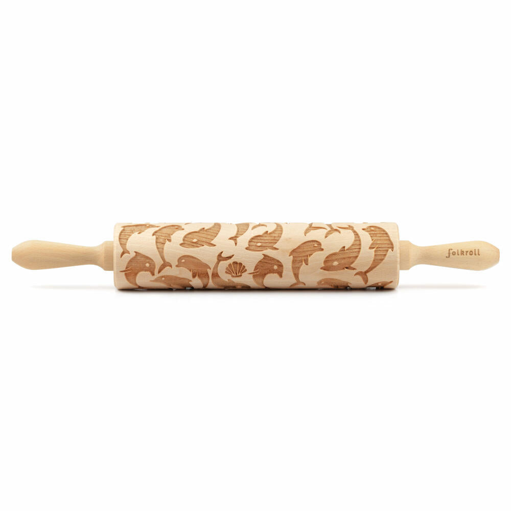 Folkroll Teigrolle Delfine, groß, 43 cm, Nudelholz, Prägerolle, Muster, Motiv, Rolle, Buchenholz, 336984