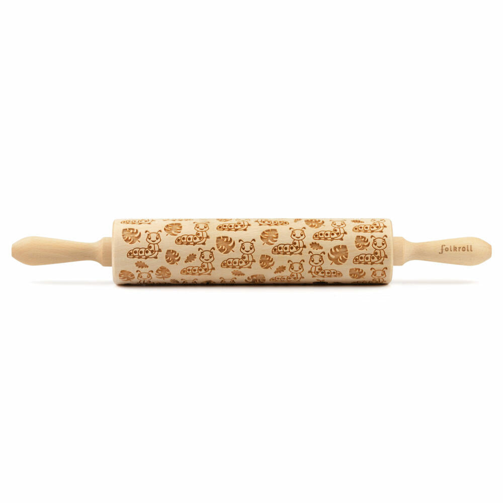 Folkroll Teigrolle Raupen, groß, 43 cm, Nudelholz, Prägerolle, Muster, Motiv, Rolle, Buchenholz, 337073