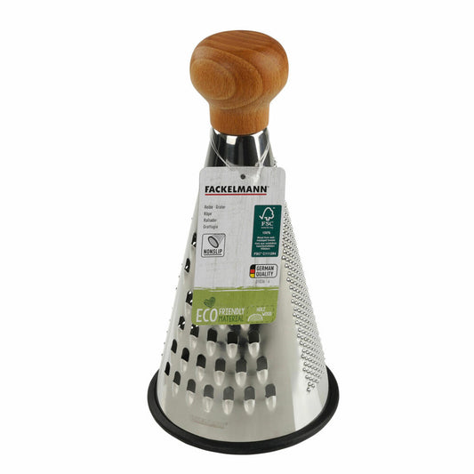 Fackelmann Eco Reibe Nature konisch, Küchenreibe, 3 Reibflächen, Buche, Edelstahl, 23 cm, 31036