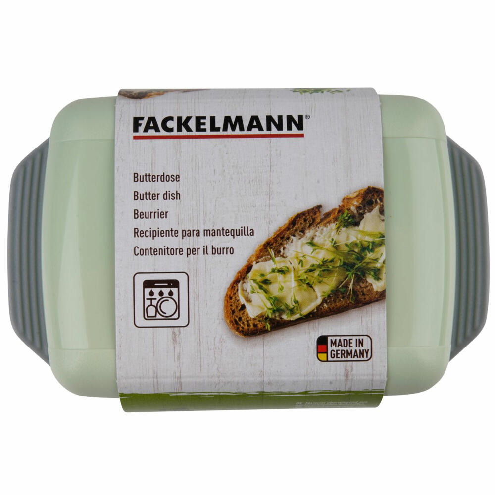 Fackelmann Butterdose Eco, Butterschale für 250g Butter, Green PE, Grau, Mint, 16.5 x 10.5 cm, 33005