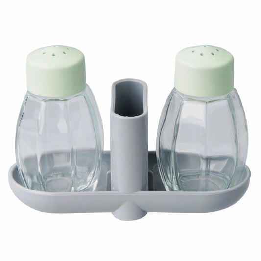 Fackelmann Menage mit Salz- und Pfefferstreuer Eco, Ablage mit Zahnstocherspender 3-tlg., Green PE, Glas, 33040