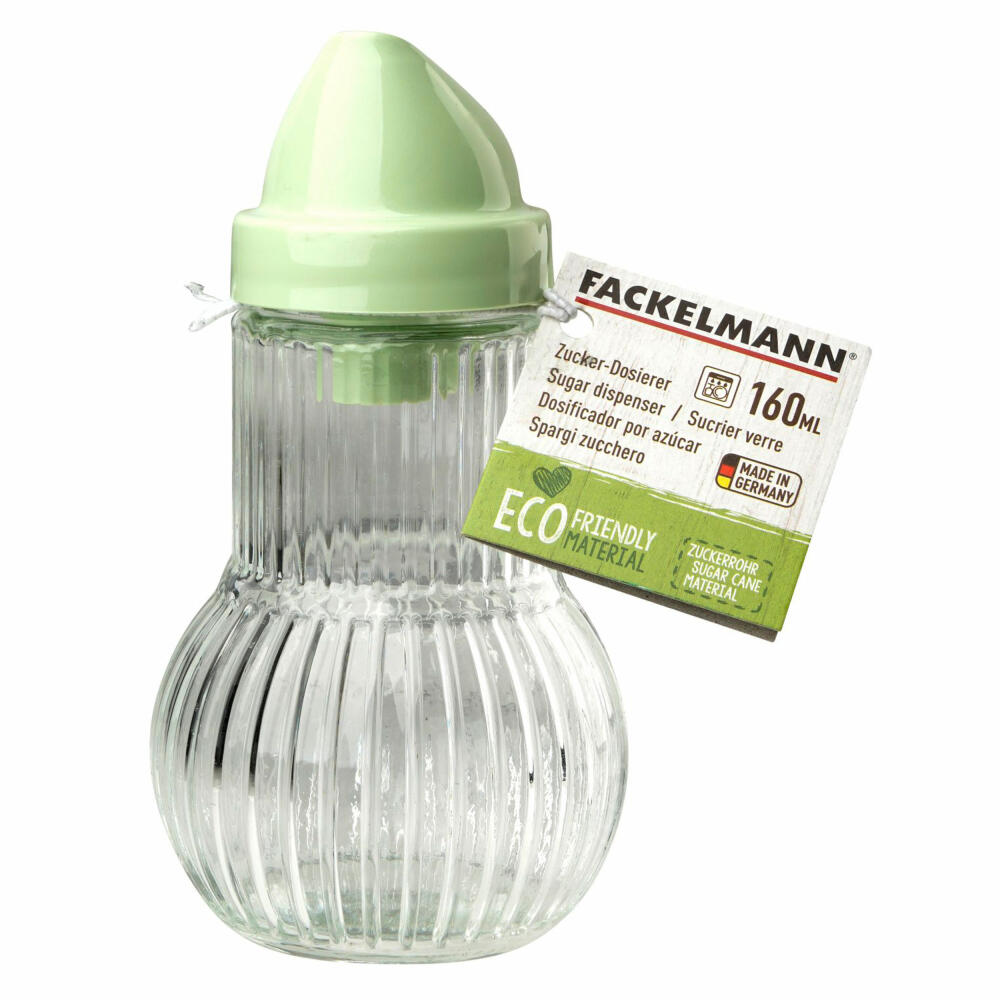 Fackelmann Zuckerdosierer Eco, Zuckerspender, Zuckerbehälter, Glas, Kunststoff, grün, 160 ml, 33041
