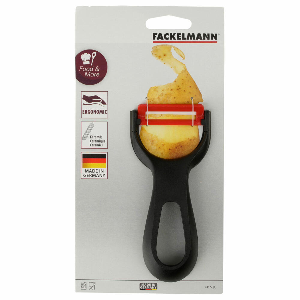 Fackelmann Ziehschäler Ergonomic, Sparschäler, Gemüseschäler, Keramik, PP, Schwarz, Rot, 13.5 cm, 41977