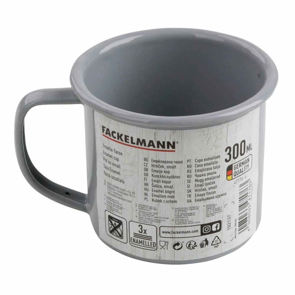 Fackelmann Tasse Breakfast, Kaffeebecher mit Henkel, Emaille, Grau, 9 x 8 cm, 47176