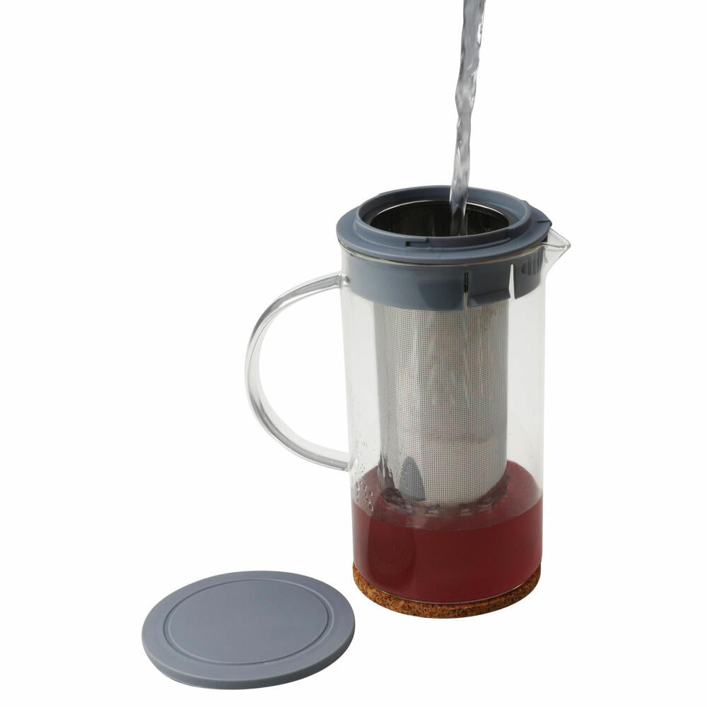 Fackelmann Teekanne mit Filter, Teebereiter, Borosilikatglas, Grau, 1 Liter, 47178