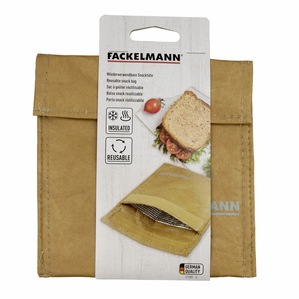Fackelmann Snacktüte Lunchbag, Frühstücksbeutel, isoliert, Tyvek, Braun, 20 x 15 cm, 47185