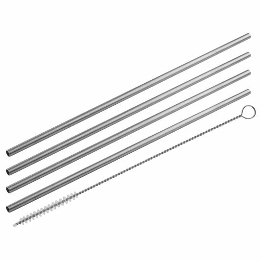 Fackelmann Trinkhalme Eco 4er Set, mit Bürste, Edelstahl, 24 cm, 54855
