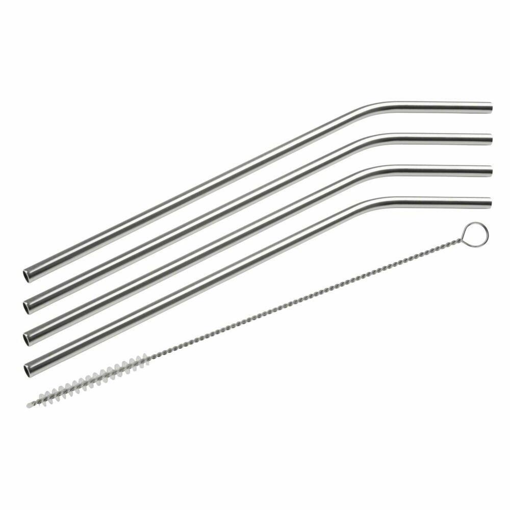 Fackelmann Trinkhalme Eco 4er Set gebogen, mit Bürste, Edelstahl, 24 cm, 54857