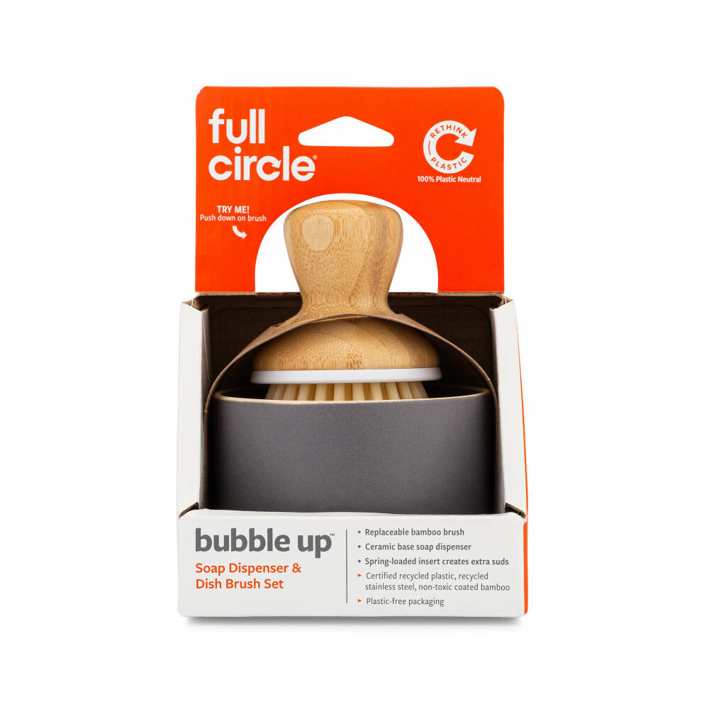 Full Circle Home Spülbürste Bubble Up, Reinigungsbürste mit Keramikbasis, Bambus, Recycling-Kunststoff, FC12114GY