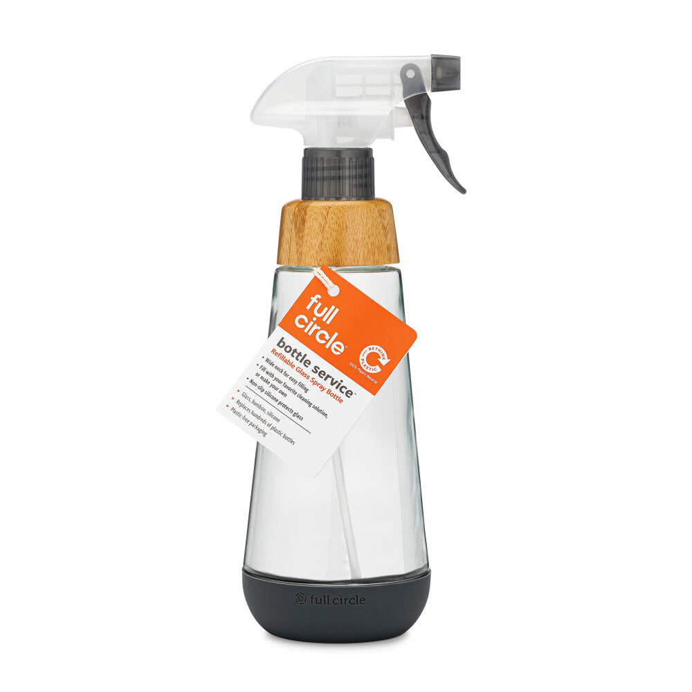 Full Circle Home Sprühflasche Bottle Service, Pflanzensprüher, Sprayflasche, Glas, Bambus, Grau, 450 ml, FC19112GY