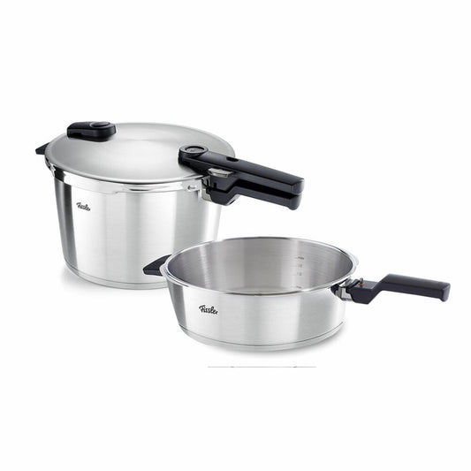 Fissler pressure cooker set Vitaquick Premium 2-piece, pressure cooker + pressure frying pan, stainless steel 18/10, silver, 8 + 4 L, 602-810-11-000