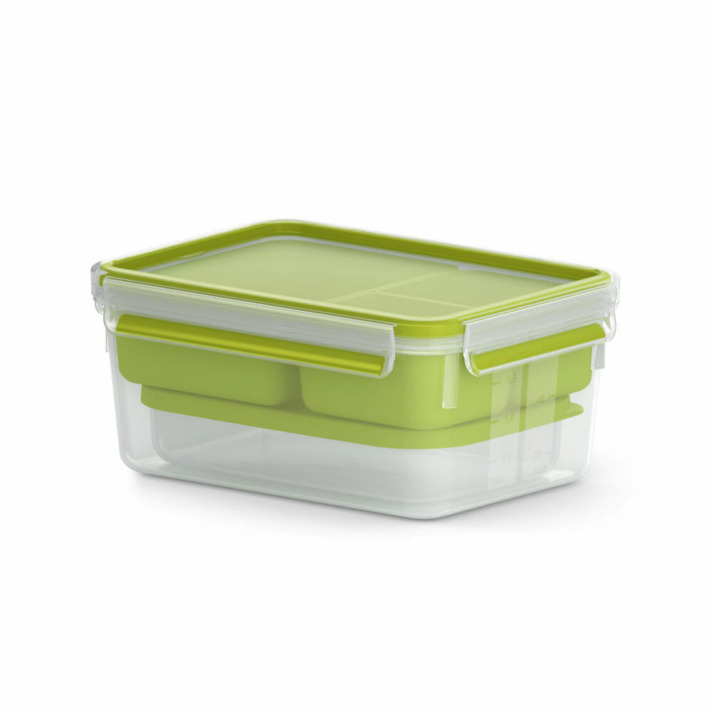 Emsa Lunchbox Clip &amp; Go XL, food container with 3 inserts, lunch box, plastic, green, 2.2 liters, N1071600
