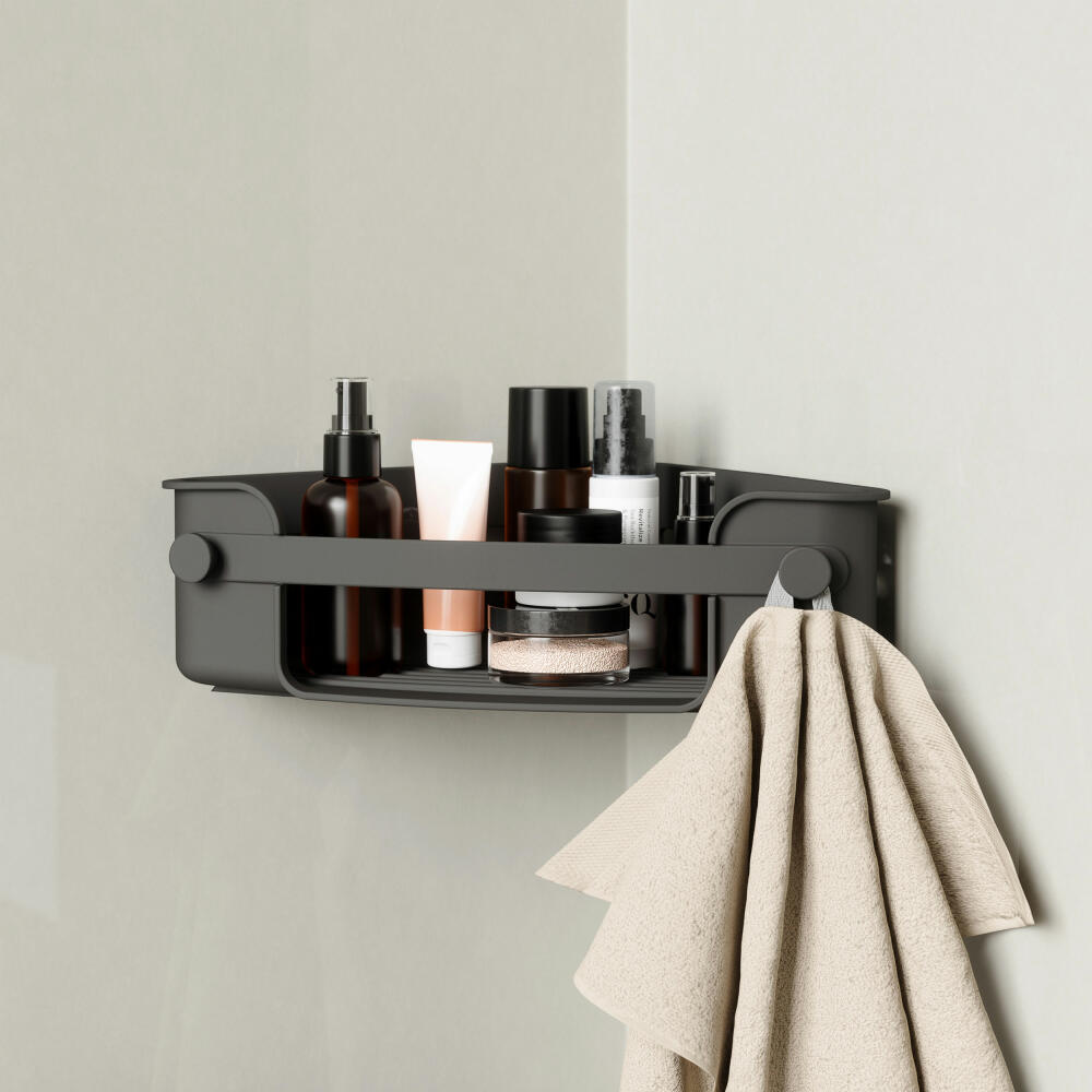 Umbra Flex shower shelf, corner shower shelf with gel lock, plastic, black, 1004435-040
