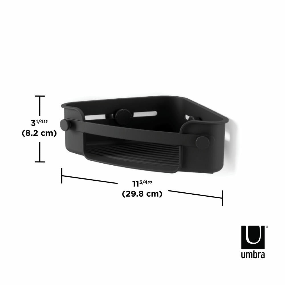 Umbra Flex shower shelf, corner shower shelf with gel lock, plastic, black, 1004435-040