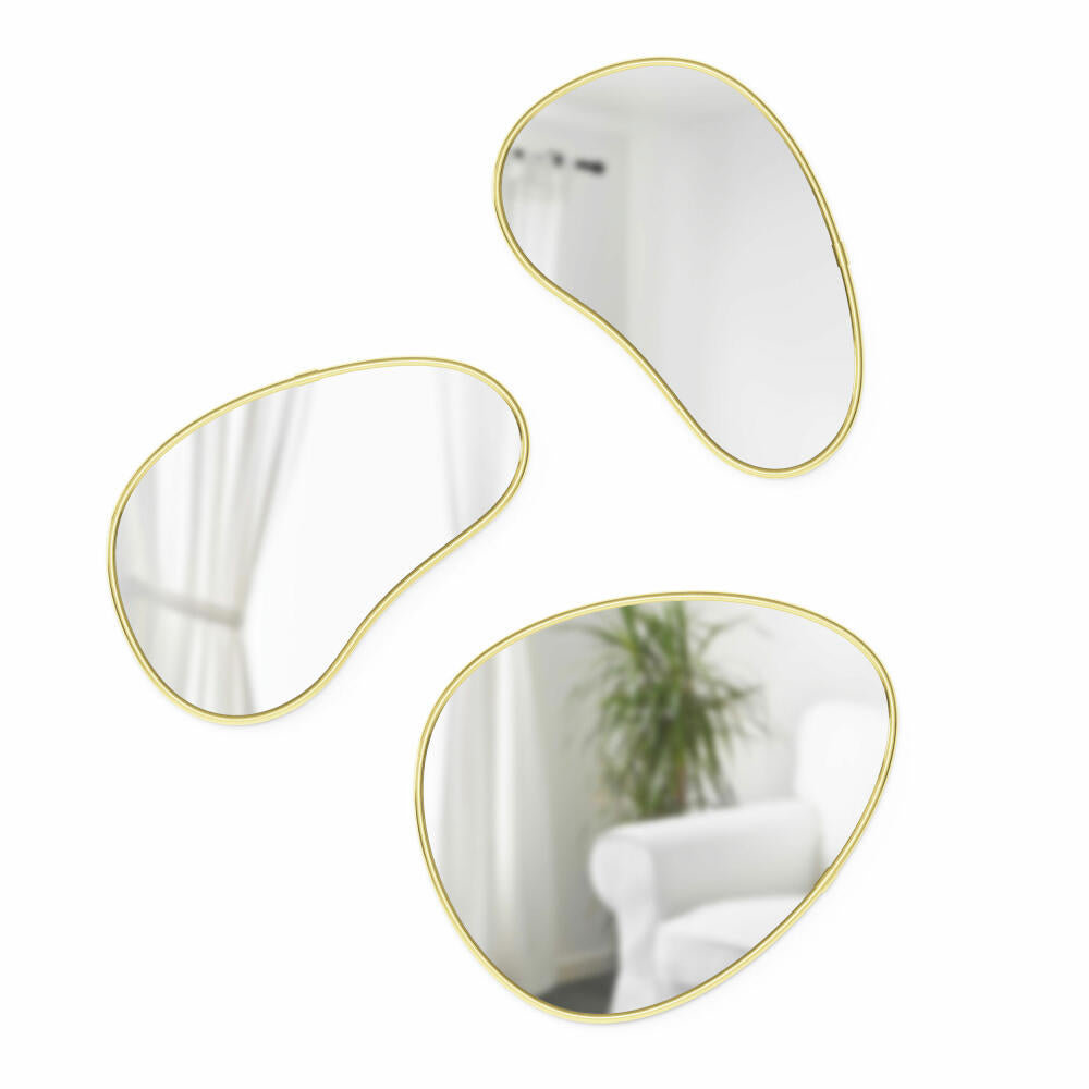 Umbra wall mirror set of 3 Hubba Pebble, mirror glass, brass, 1018566-104