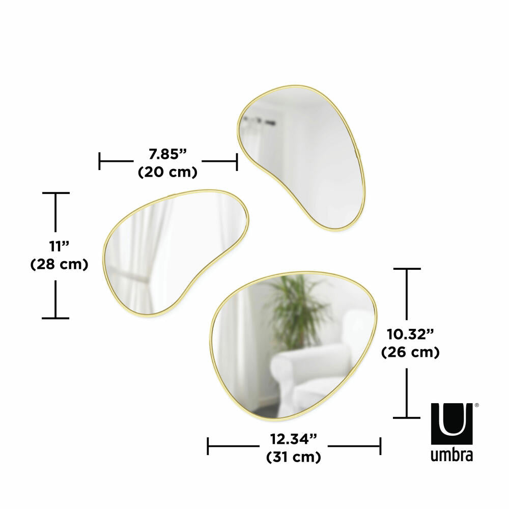 Umbra wall mirror set of 3 Hubba Pebble, mirror glass, brass, 1018566-104
