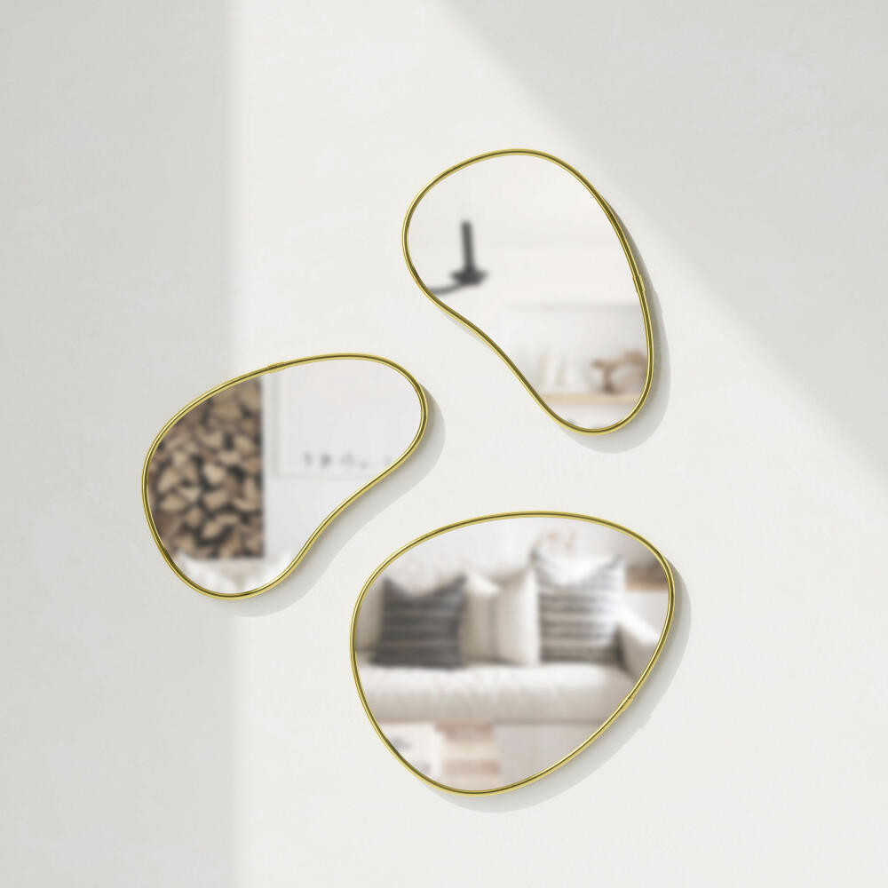 Umbra wall mirror set of 3 Hubba Pebble, mirror glass, brass, 1018566-104