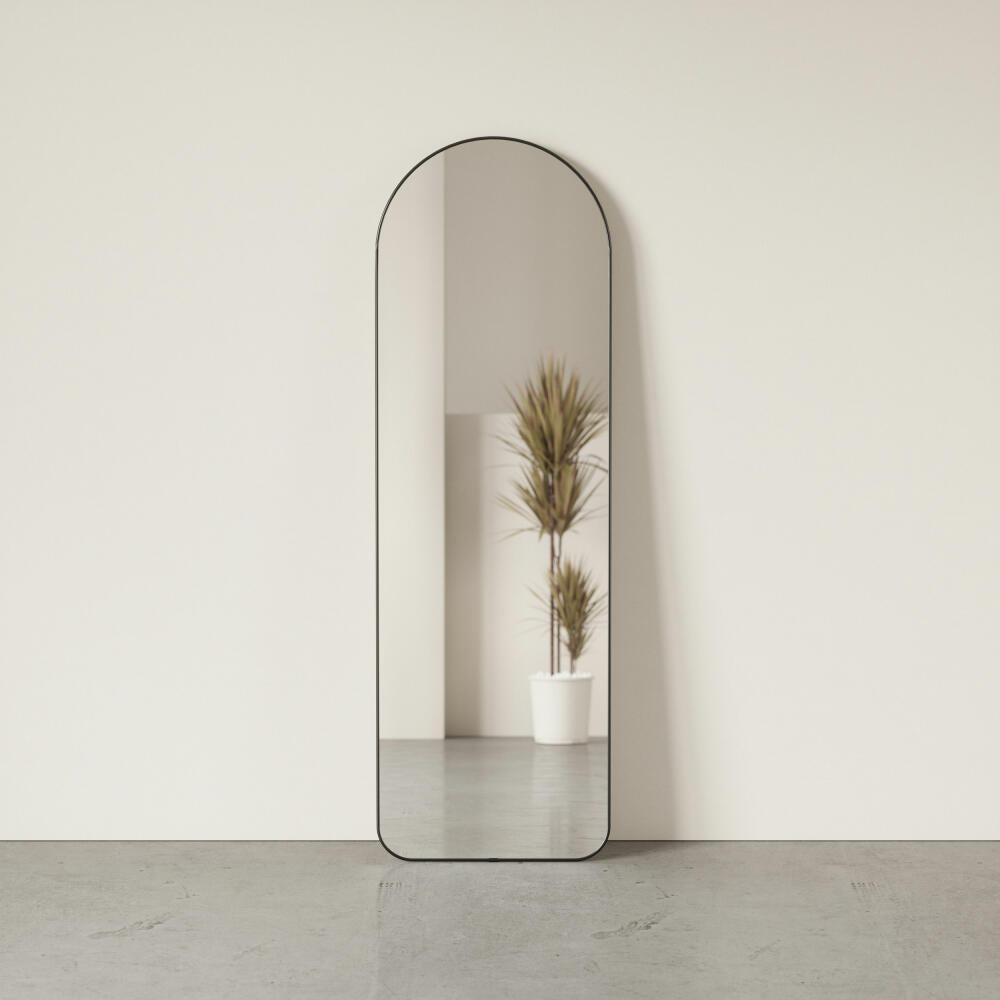Umbra Standspiegel Hubba Gewölbt, Spiegel, Spiegelglas, Kunststoff, Titan, 51 x 158 cm, 1017062-378