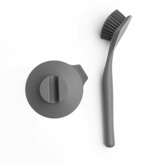 Brabantia Spülbürste mit Saugnapfhalterung, Bürstenhalterung, Geschirrbürste, Abwaschbürste, Kunststoff, Dark Grey, 117589