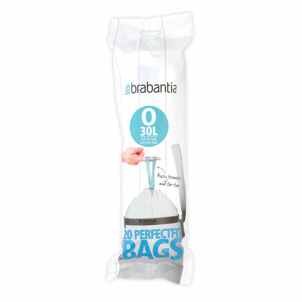 Brabantia Müllbeutel PerfectFit, Abfallbeutel, Beutel, Code O, Weiß, 30 L, 20 Stück, 300349