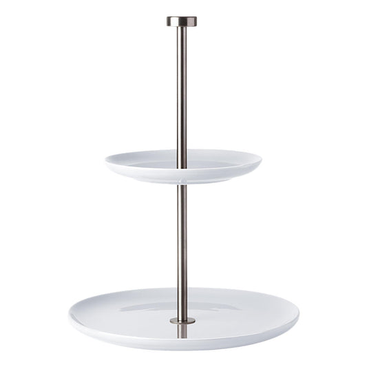 ASA Selection Grande Etagere Flat, 2 tiers, ceramic / stainless steel, white, H 25 cm, 92152146