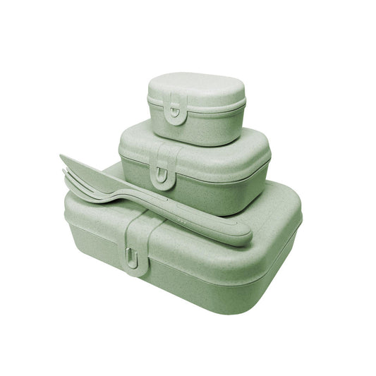 Koziol Lunchbox-Set + Besteck-Set Pascal Ready, Brotdose, Brotbox, Speisegefäß, Thermoplastischer Kunststoff, Organic Green, 3168668