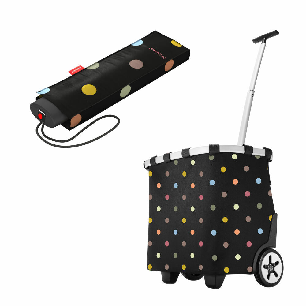 reisenthel carrycruiser mit umbrella pocket mini Set, Einkaufstrolley, Regenschirm, Dots, 40 L, 2-tlg.