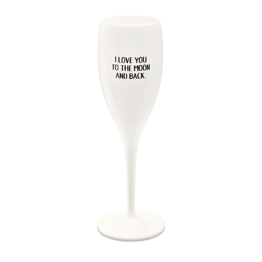 Koziol Superglas mit Druck Cheers No. 1 Love You To The Moon, Sektglas, Champagnerglas, Superglas, Cotton White, 100 ml, 3912525