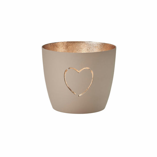 Gift Company Lantern Madras Heart M, Tealight Holder, Candle Holder, Iron, Sandstone, Gold, 8.5 cm, 1063504029