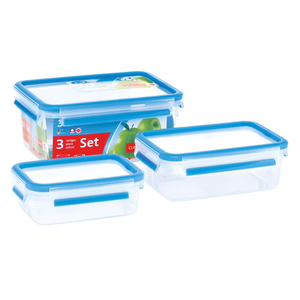 Emsa Clip &amp; Close set of 3 food storage containers 0.55 L, 1 L, 2.30 L, lunch box, food storage box, box, 508566