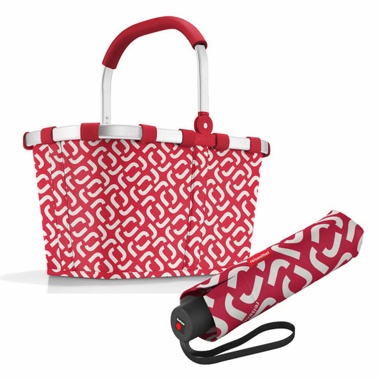 reisenthel carrybag mit umbrella pocket classic Set, Einkaufskorb, Regenschirm, Frame Signature Red, 22 L, 2-tlg.