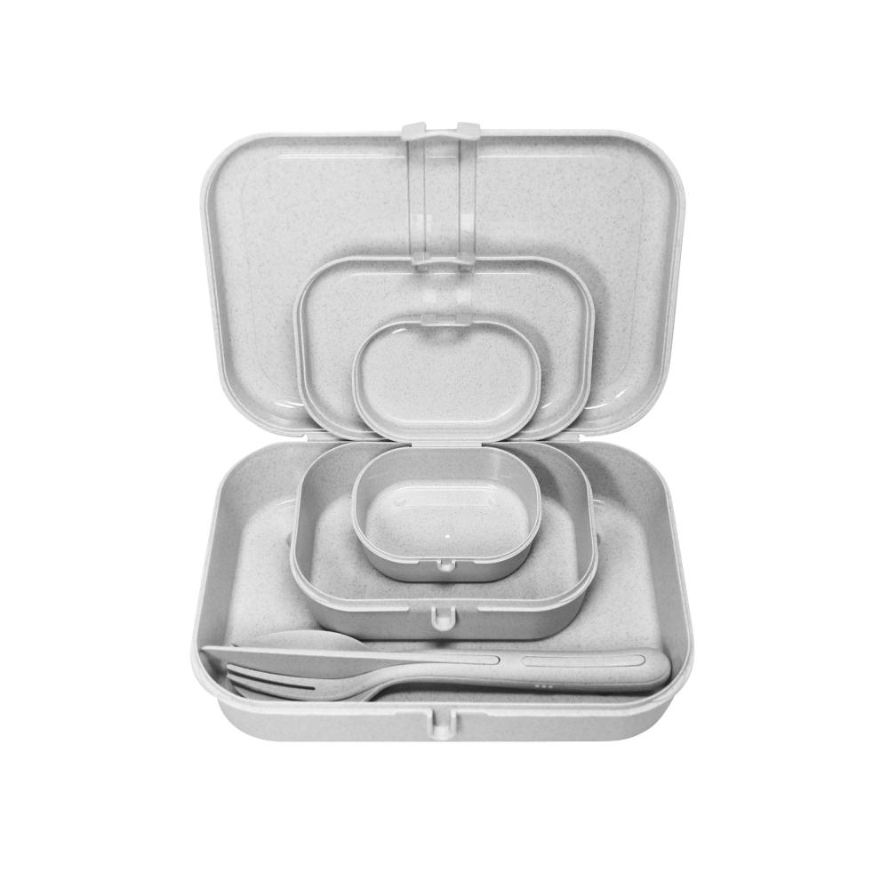 Koziol Lunchbox-Set + Besteck-Set Pascal Ready, Brotdose, Brotbox, Speisegefäß, Thermoplastischer Kunststoff, Organic Grey, 3168670