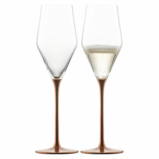 Eisch Champagnerglas 2er Set Kaya, mit Moussierpunkt, Schaumweinglas, Glas, Kupfer, 260 ml, 77351869