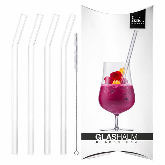 Eisch Glashalm 4er Set Gentleman Geknickt, mit Bürste, Glastrinkhalme, Glas, 22.5 cm, 86599710