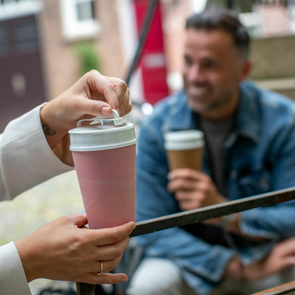 Koziol Thermo Mug Iso To Go, Insulated Mug, Plastic-Wood Mix, Strawberry Ice Cream, 400 ml, 7001697